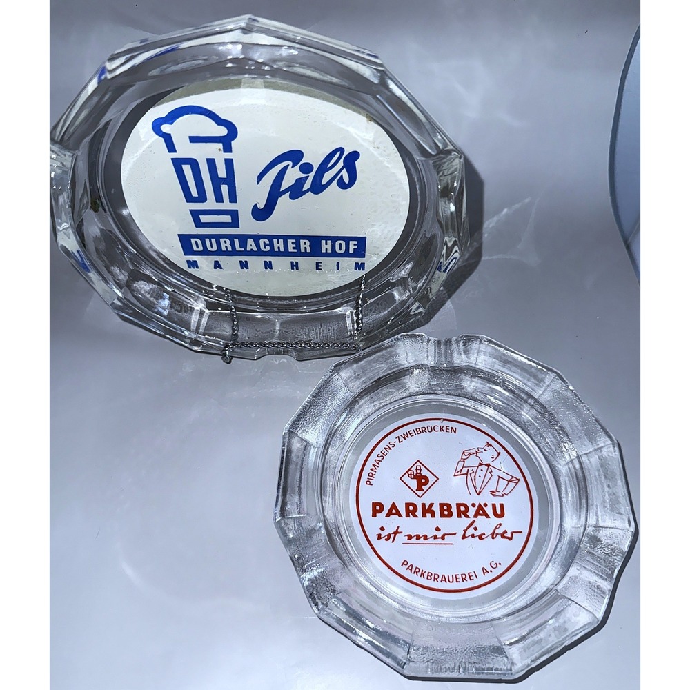 Vintage German Brewery Ashtrays Parkbräu & Durlacher Hof Enamel Logos 1950s–70s